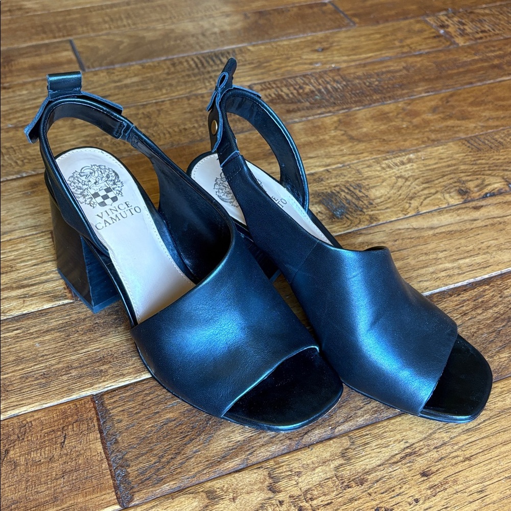 Vince Camuto Black Open-Toe Block Heels Size 8